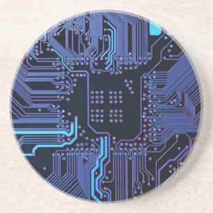 Cyber Blue PCB Circuit Board Trace Pattern Art Coaster