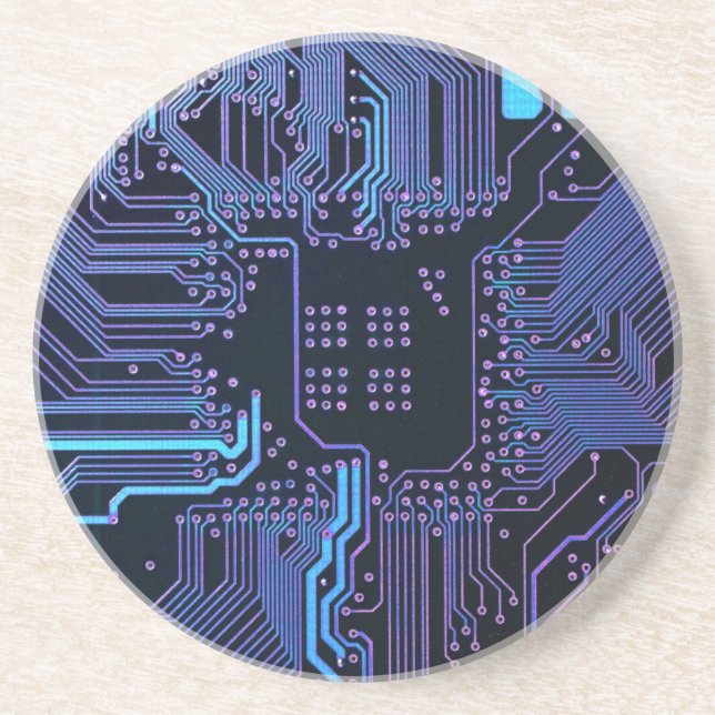 Cyber Blue PCB Circuit Board Trace Pattern Art Coaster (Front)