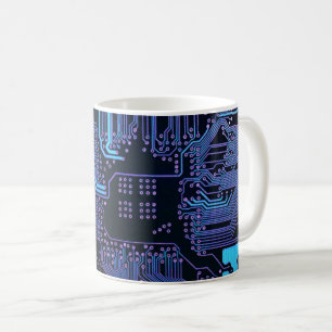 Cyber Blue PCB Circuit Board Trace Pattern Art Coffee Mug