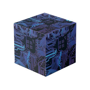Cyber Blue PCB Circuit Board Trace Pattern Art Cube