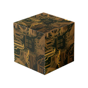 Cyber Blue PCB Circuit Board Trace Pattern Art Cube