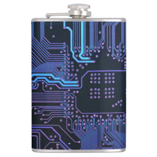 Cyber Blue PCB Circuit Board Trace Pattern Art Flask