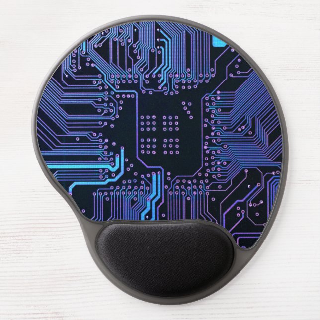 Cyber Blue PCB Circuit Board Trace Pattern Art Gel Mouse Pad (Front)