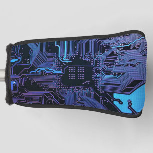 Cyber Blue PCB Circuit Board Trace Pattern Art Golf Head Cover