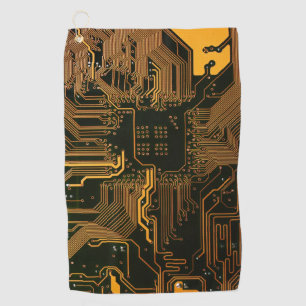 Cyber Blue PCB Circuit Board Trace Pattern Art Golf Towel