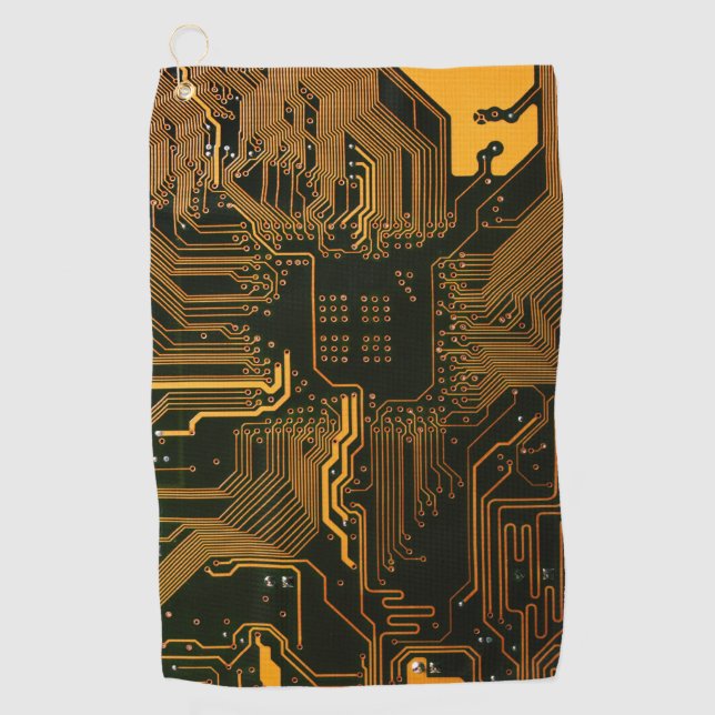 Cyber Blue PCB Circuit Board Trace Pattern Art Golf Towel (Front)