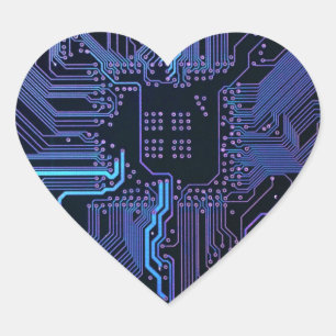 Cyber Blue PCB Circuit Board Trace Pattern Art Heart Sticker