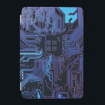 Cyber Blue PCB Circuit Board Trace Pattern Art iPad Mini Cover<br><div class="desc">Infuse your gear with a high-tech aesthetic featuring this high-definition graphic of a bare Printed Circuit Board (PCB). Designed for those who appreciate the foundational architecture of digital technology, this visual focuses on the minimalist beauty of a deep blue solder mask accented by a complex network of silver conductive traces...</div>