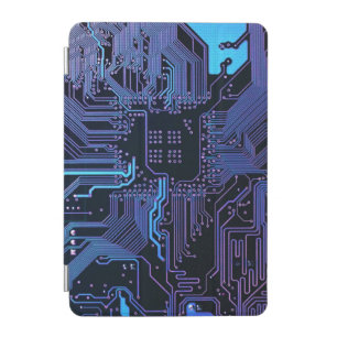 Cyber Blue PCB Circuit Board Trace Pattern Art iPad Mini Cover