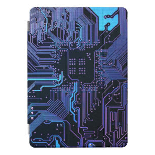 Cyber Blue PCB Circuit Board Trace Pattern Art iPad Pro Cover