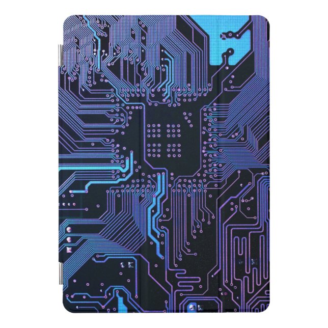 Cyber Blue PCB Circuit Board Trace Pattern Art iPad Pro Cover (Front)