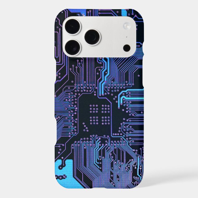 Cyber Blue PCB Circuit Board Trace Pattern Art Iphone Case (Back)