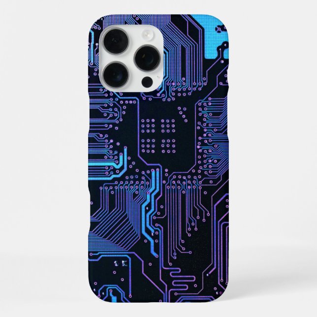 Cyber Blue PCB Circuit Board Trace Pattern Art Iphone Case (Back)