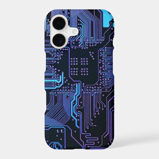 Cyber Blue PCB Circuit Board Trace Pattern Art Iphone Case (Back)