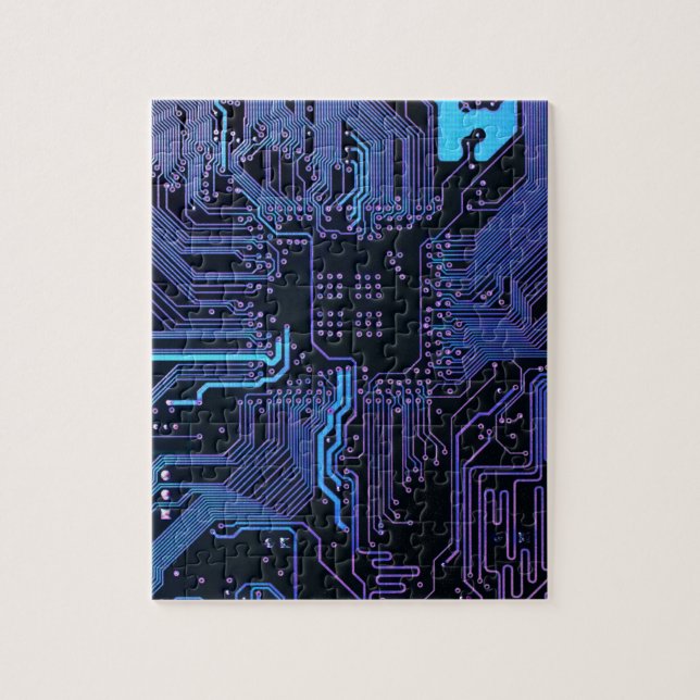 Cyber Blue PCB Circuit Board Trace Pattern Art Jigsaw Puzzle (Vertical)