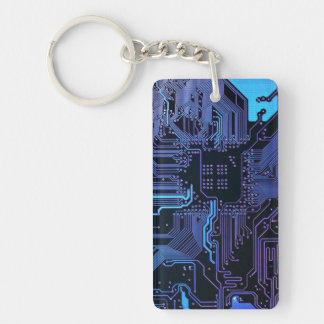 Cyber Blue PCB Circuit Board Trace Pattern Art Keychain