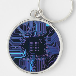 Cyber Blue PCB Circuit Board Trace Pattern Art Keychain