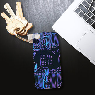 Cyber Blue PCB Circuit Board Trace Pattern Art Keychain