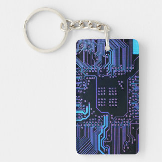 Cyber Blue PCB Circuit Board Trace Pattern Art Keychain