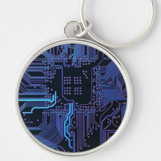 Cyber Blue PCB Circuit Board Trace Pattern Art Keychain