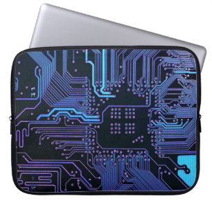 Cyber Blue PCB Circuit Board Trace Pattern Art Laptop Sleeve