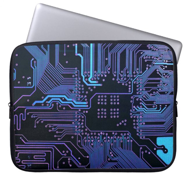 Cyber Blue PCB Circuit Board Trace Pattern Art Laptop Sleeve (Front)