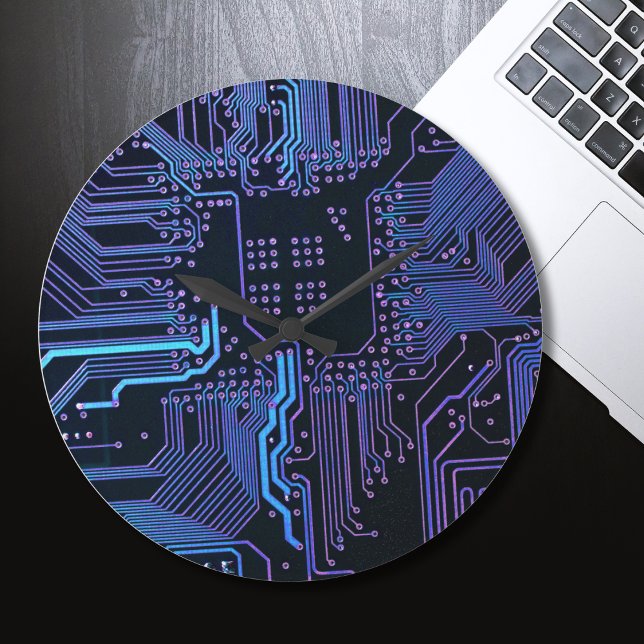 Cyber Blue PCB Circuit Board Trace Pattern Art Large Clock (Creator Uploaded)
