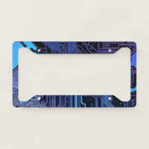 Cyber Blue PCB Circuit Board Trace Pattern Art License Plate Frame