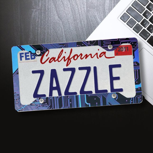 Cyber Blue PCB Circuit Board Trace Pattern Art License Plate Frame (Creator Uploaded)