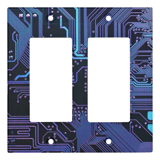 Cyber Blue PCB Circuit Board Trace Pattern Art Light Switch Cover (Front)