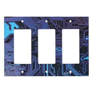 Cyber Blue PCB Circuit Board Trace Pattern Art Light Switch Cover