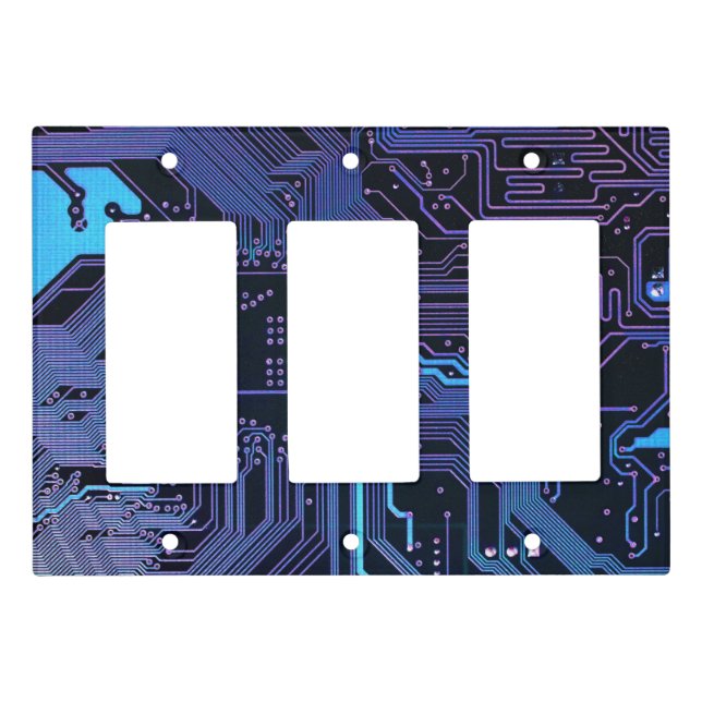 Cyber Blue PCB Circuit Board Trace Pattern Art Light Switch Cover (Front)
