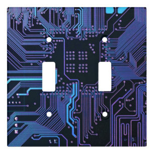 Cyber Blue PCB Circuit Board Trace Pattern Art Light Switch Cover