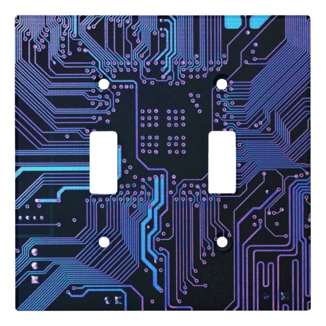 Cyber Blue PCB Circuit Board Trace Pattern Art Light Switch Cover (Front)