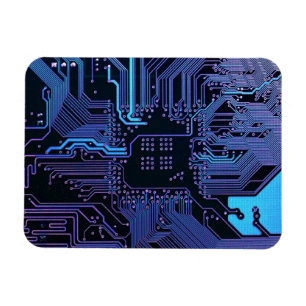 Cyber Blue PCB Circuit Board Trace Pattern Art Magnet