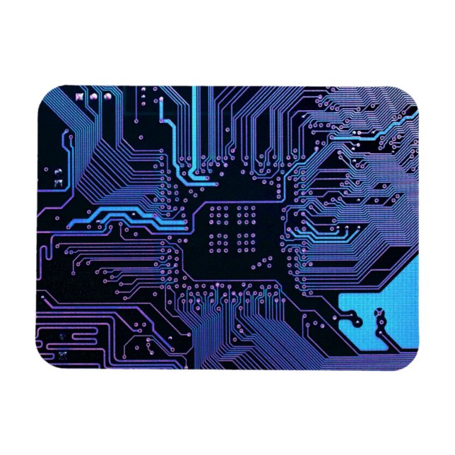Cyber Blue PCB Circuit Board Trace Pattern Art Magnet (Horizontal)