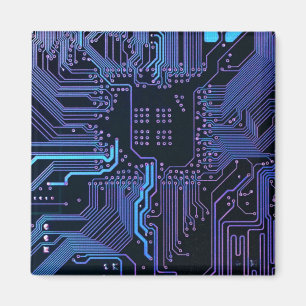 Cyber Blue PCB Circuit Board Trace Pattern Art Magnet