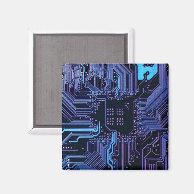 Cyber Blue PCB Circuit Board Trace Pattern Art Magnet (Front/Back)
