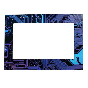 Cyber Blue PCB Circuit Board Trace Pattern Art Magnetic Frame