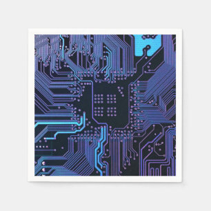 Cyber Blue PCB Circuit Board Trace Pattern Art Napkins