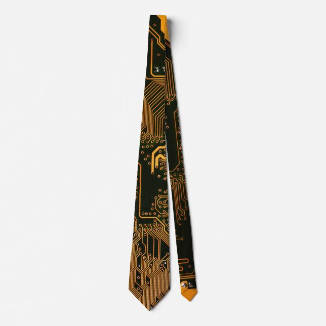 Cyber Blue PCB Circuit Board Trace Pattern Art Neck Tie (Front)