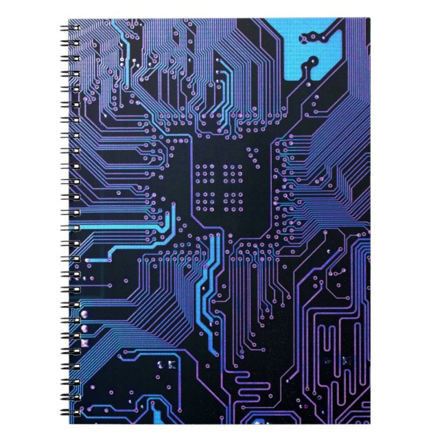 Cyber Blue PCB Circuit Board Trace Pattern Art Notebook (Front)