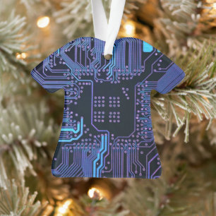 Cyber Blue PCB Circuit Board Trace Pattern Art Ornament