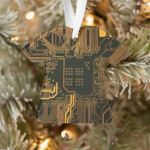 Cyber Blue PCB Circuit Board Trace Pattern Art Ornament
