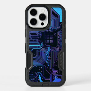 Cyber Blue PCB Circuit Board Trace Pattern Art iPhone 16 Pro Max Case