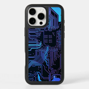 Cyber Blue PCB Circuit Board Trace Pattern Art iPhone 16 Pro Max Case
