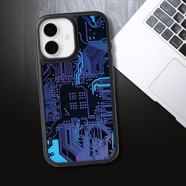 Cyber Blue PCB Circuit Board Trace Pattern Art Otterbox iPhone Case (Creator Uploaded)
