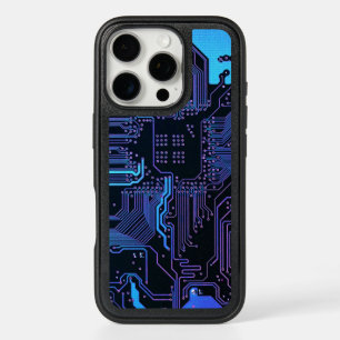 Cyber Blue PCB Circuit Board Trace Pattern Art iPhone 16 Pro Case