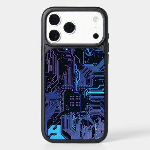 Cyber Blue PCB Circuit Board Trace Pattern Art iPhone 17 Pro Max Case