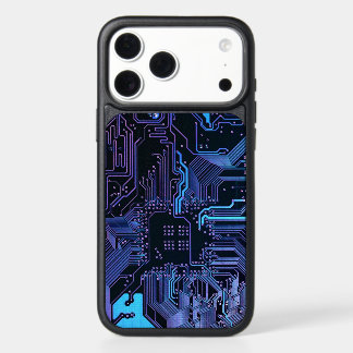 Cyber Blue PCB Circuit Board Trace Pattern Art iPhone 17 Pro Max Case